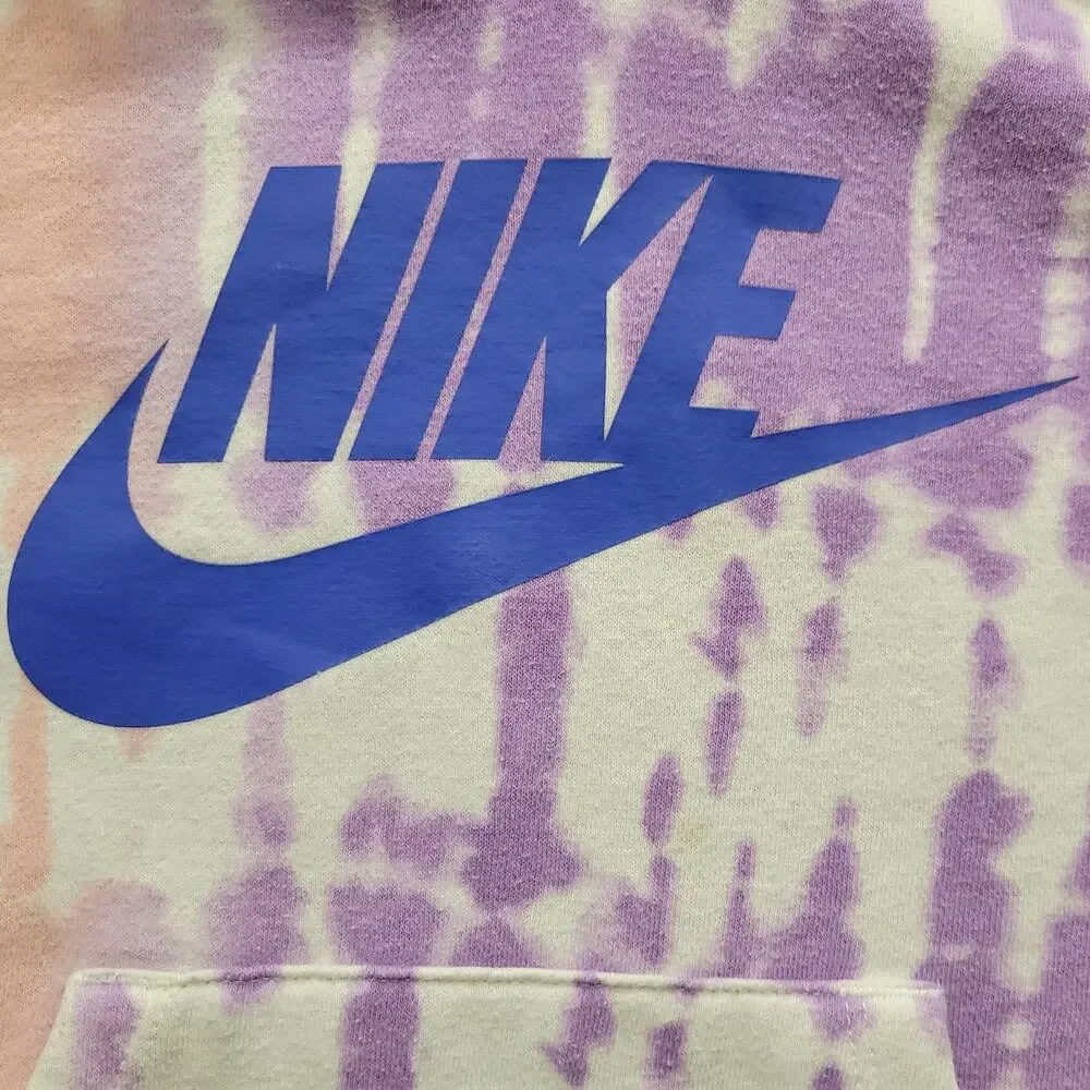 Nike Girls 6X Tie Dye Hoodie Purple Pink Pullover Swoosh Sweatshirt Kids